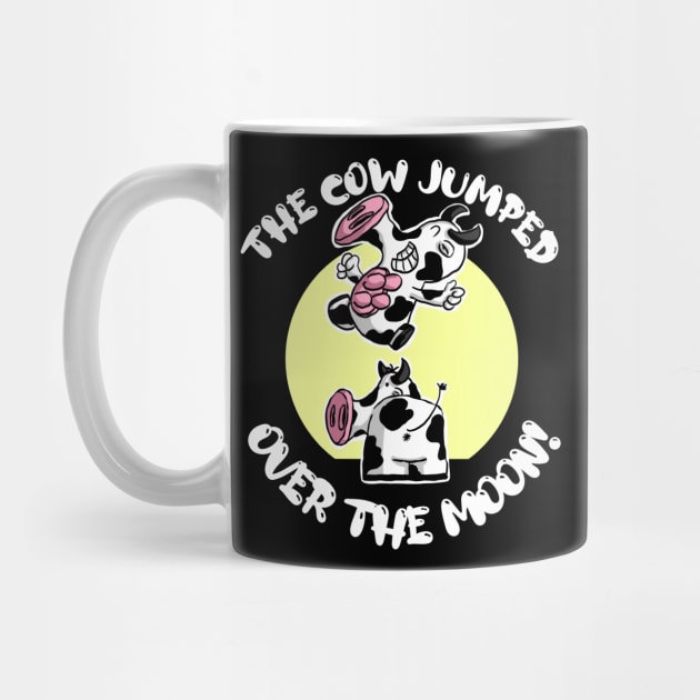 Cow Jumped Over the Moon Cartoon Cows by Kev Brett Designs